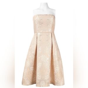 ADRIANNA PAPELL STRAIGHT NECKLINE ZIPPER BACK BOX PLEAT METALLIC JACQUARD DRESS